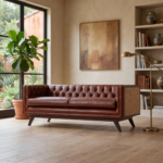 Lucera Chesterfield Tufted Leather Sofa with Handwoven Rattan – 3-Seater