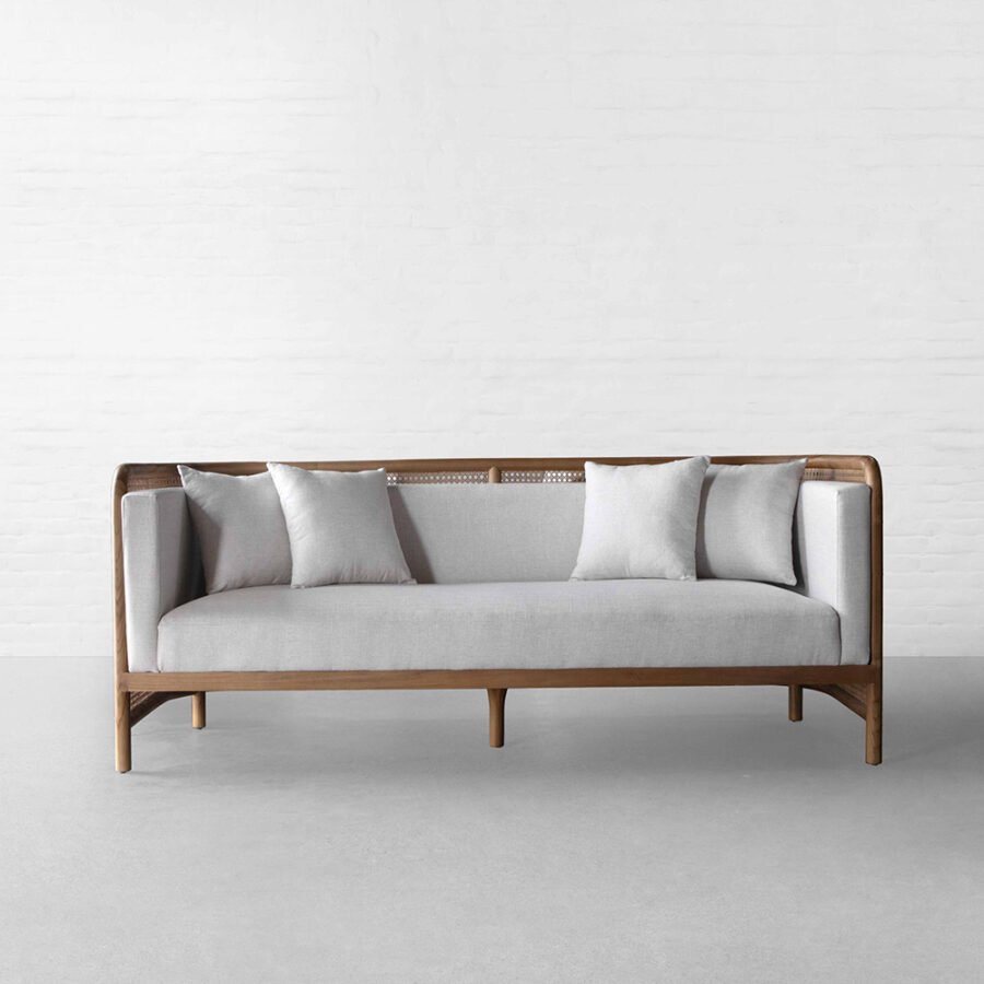 Zavira Rattan Wood Frame Sofa – Handwoven 3-Seater