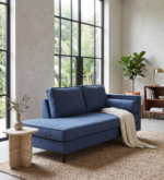 Navy Blue Fabric Upholstered Chaise Lounge – Modern Relaxing Chair with PU & Chopped Foam Seating