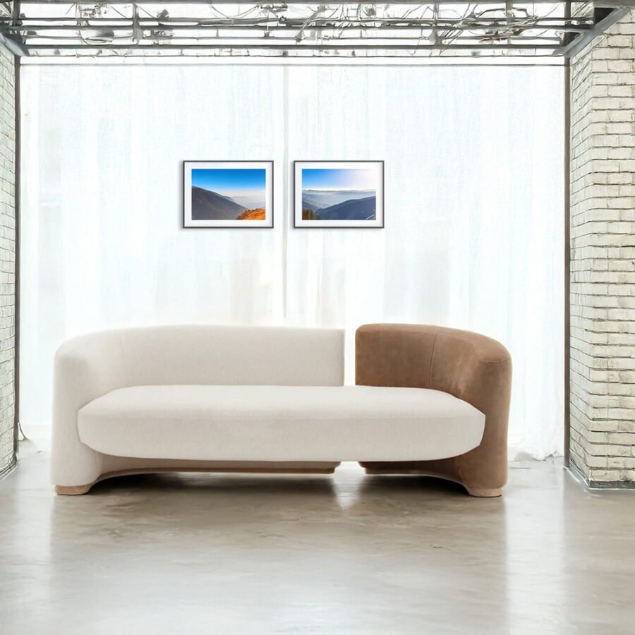 Velvra Curved Bouclé & Velvet Upholstered Sofa – 3-Seater