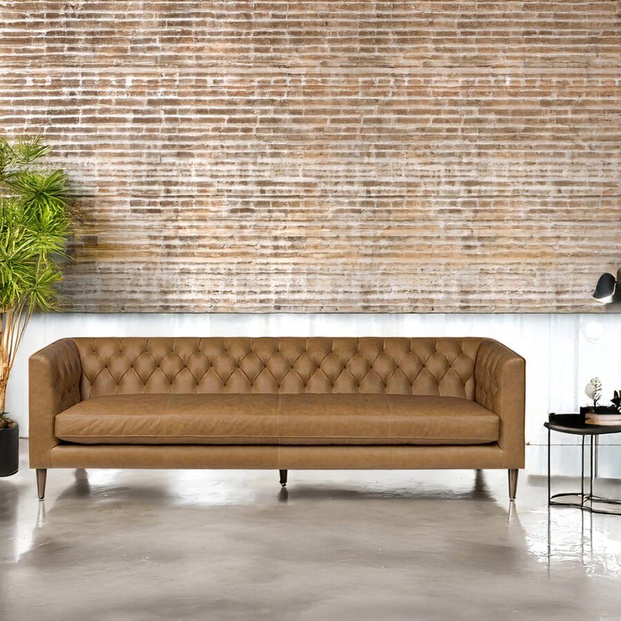 Lorento Leather Upholstered Chesterfield Tufted Sofa – Handcrafted 4-Seater