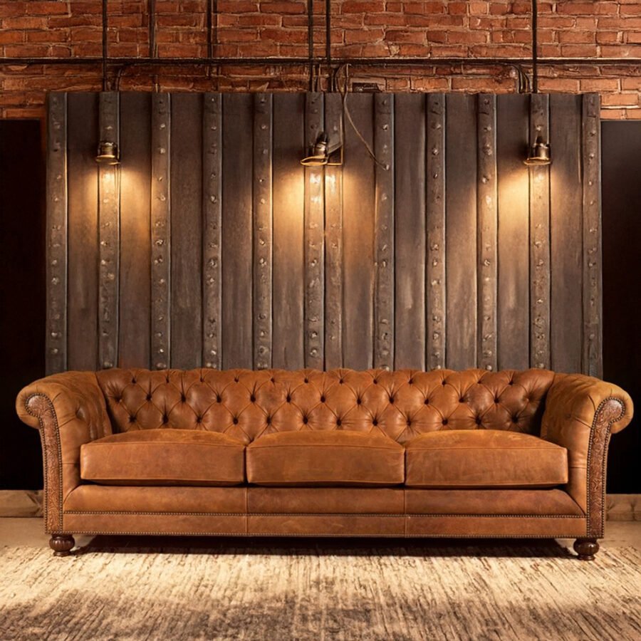 Saviero Vintage Leather Upholstered Chesterfield 4-Seater Sofa – Handcrafted