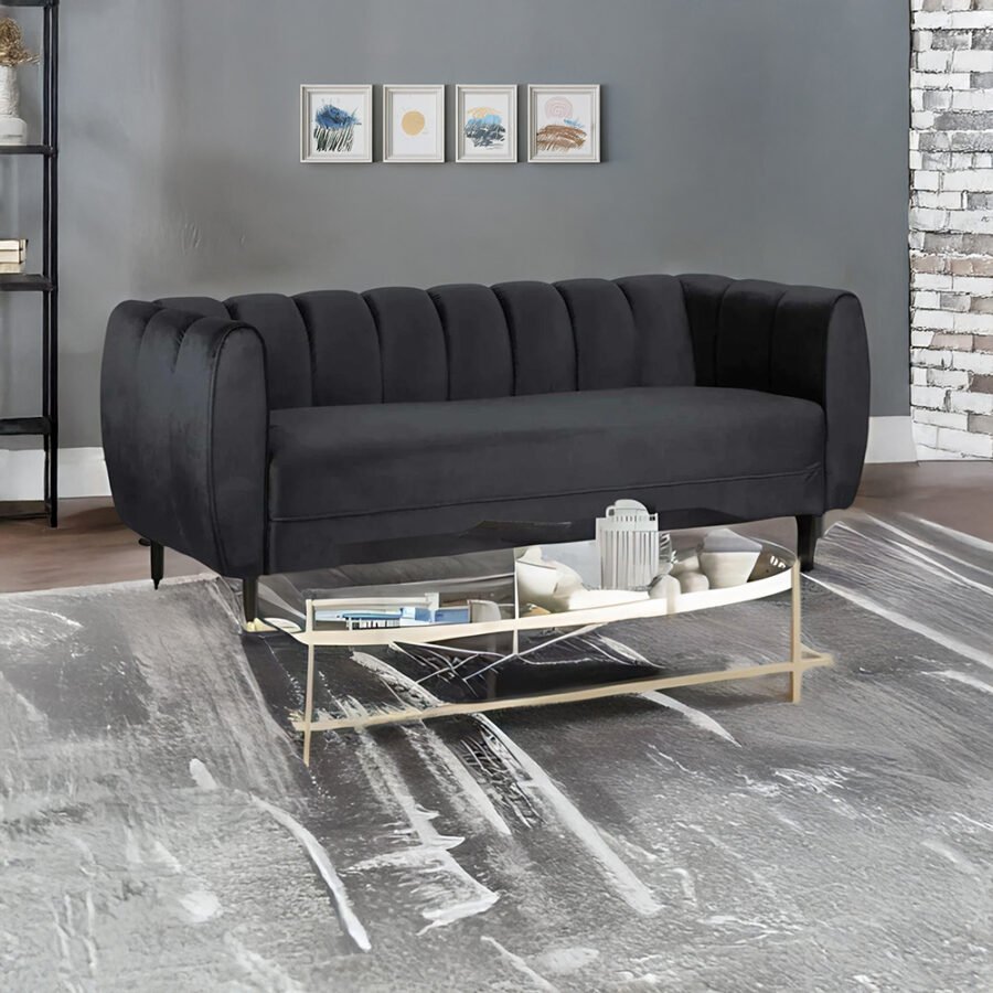 Valencia Black Fabric Upholstered Sofa – 3-Seater