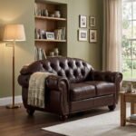 Elegant Leather Upholstered Chesterfield Tufted 2-Seater Sofa