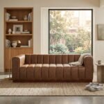 Contemporary Faux Leather Upholstered 3-Seater Sofa - Saddle Brown Finish