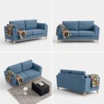 Luxury Chenille Fabric Upholstered 2-Seater Sofa - Aqua Blue - Image 8