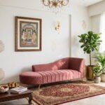 Luxury Wine Red Velvet Chaise Lounger – Modern Curved Sofa with Gold Legs for Living Room