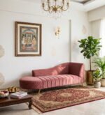 Luxury Wine Red Velvet Chaise Lounger – Modern Curved Sofa with Gold Legs for Living Room
