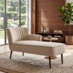 Modern 3-Seater Velvet Fabric Upholstered Chaise Lounger in Beige – Luxury Sofa for Living Room