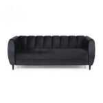 Valencia Black Fabric Upholstered Sofa – 3-Seater - Image 2