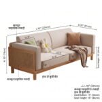 Malabar 3-Seater Mango Wood Velvet Upholstered Sofa with Rattan Cane Backrest - Image 7