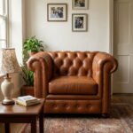 Georgia Genuine Leather Chesterfield Tufted Single Seater Sofa - Tan