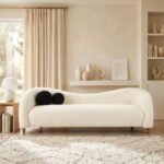 Amara Boucle Upholstery Three-Seater Curved Sofa - Beige & Grey