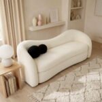 Amara Boucle Upholstery Three-Seater Curved Sofa - Beige & Grey - Image 3