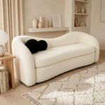 Amara Boucle Upholstery Three-Seater Curved Sofa - Beige & Grey - Image 6