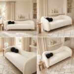 Amara Boucle Upholstery Three-Seater Curved Sofa - Beige & Grey - Image 5