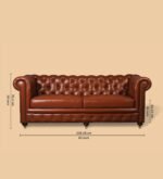 New Jersey Genuine Leather Chesterfield Tufted 3-Seater Sofa - Brown - Image 7