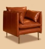 Alaska Tan Waxy Leather Lounge Chair - Modern Single Seater Sofa - Image 4