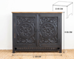 Hand-Carved Mango Wooden 2 Door Cabinet with Floral Motifs - Indigo Blue - Image 5