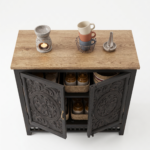 Hand-Carved Mango Wooden 2 Door Cabinet with Floral Motifs - Indigo Blue - Image 3