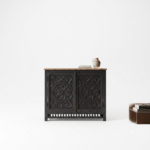 Hand-Carved Mango Wooden 2 Door Cabinet with Floral Motifs - Indigo Blue - Image 4