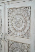 Hand-Carved Mango Wooden Cabinet - 2 Door Grey| Vintage Floral Storage - Image 9