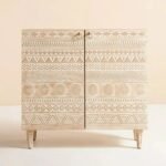 Hand-Carved Tribal Mango Wooden Cabinet with Wine Rack Storage - Image 4