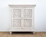 Hand-Carved Mango Wooden Cabinet - 2 Door Grey| Vintage Floral Storage - Image 7