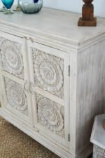 Hand-Carved Mango Wooden Cabinet - 2 Door Grey| Vintage Floral Storage - Image 10