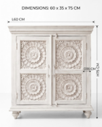 Hand-Carved Mango Wooden Cabinet - 2 Door Grey| Vintage Floral Storage - Image 5