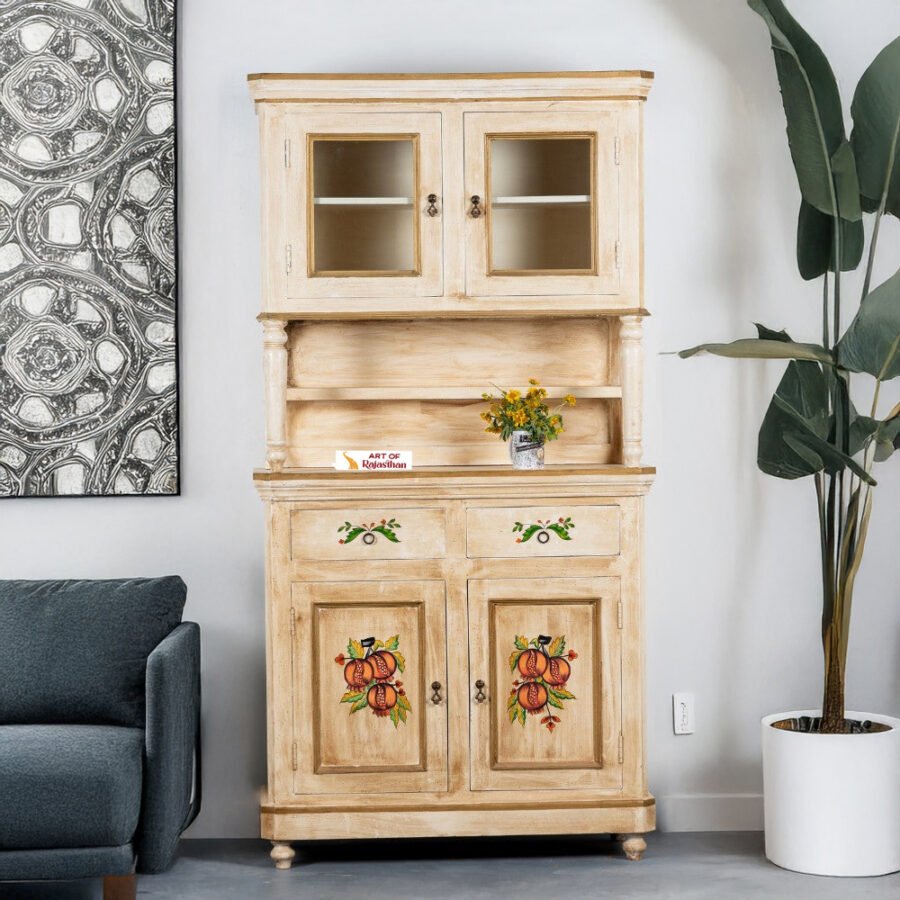Filke Handpainted Mango Wood Sideboard | Wooden Crockery Display Unit