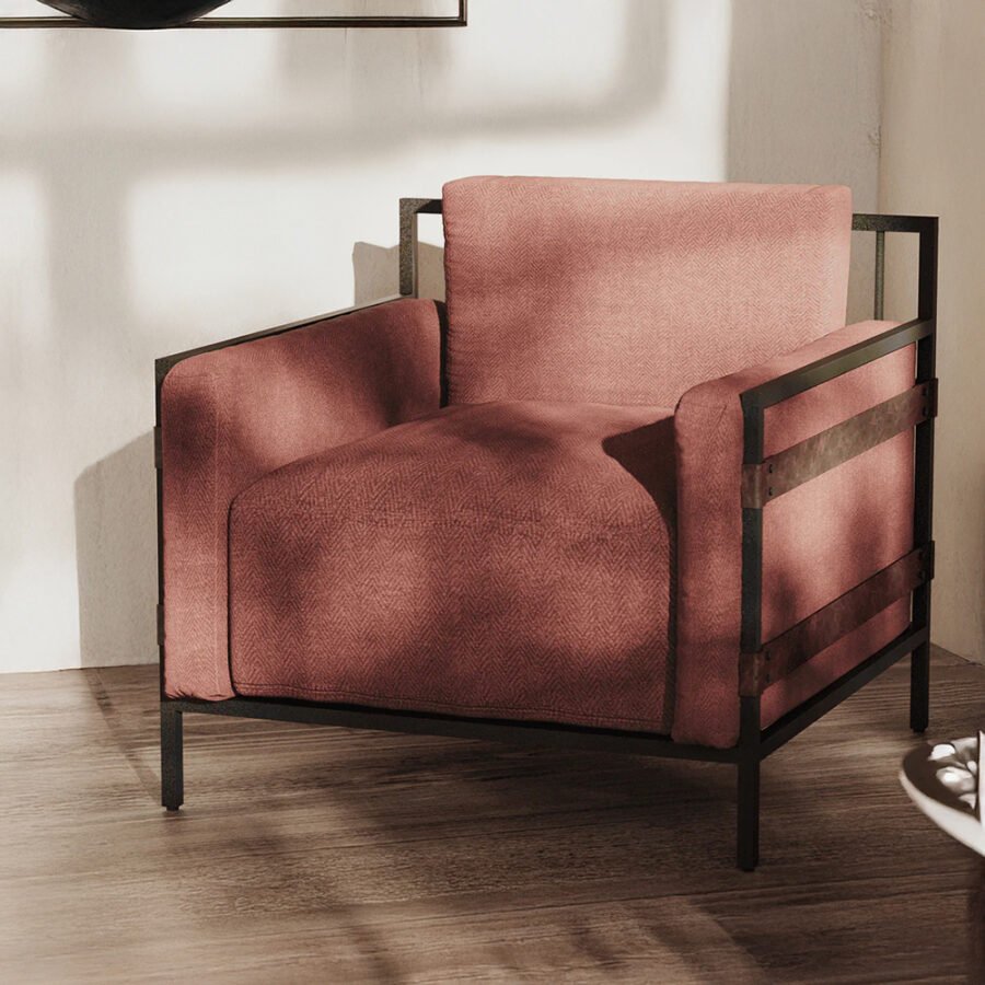 Rustic Industrial Armchair – Modern Comfort with Metal Frame