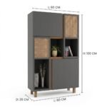 Modern Cane Panel Wooden Cabinet with Open Shelves - Image 5