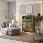 Hand-Painted Mango Wood Cabinet - Radha Krishna Design | Traditional Wooden Unit