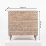 Hand-Carved Tribal Mango Wooden Cabinet with Wine Rack Storage - Image 8