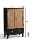 Mango Wood 2 Door Rattan Cabinet Black| Modern Storage Cupboard - Image 4