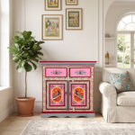 Hand-Painted Rajasthani Acacia Wood Cabinet | Peacock Design Storage