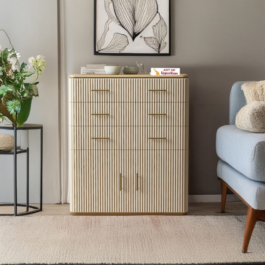 Modern Wooden Chest of 5 Drawers and 2 Door | Stylish Storage Cabinet
