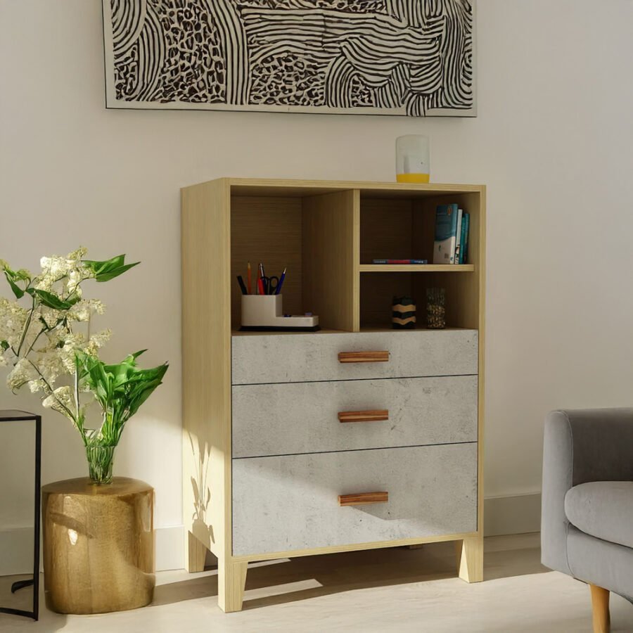 Modern Wooden Chest of Drawers | Open Shelf Storage Unit