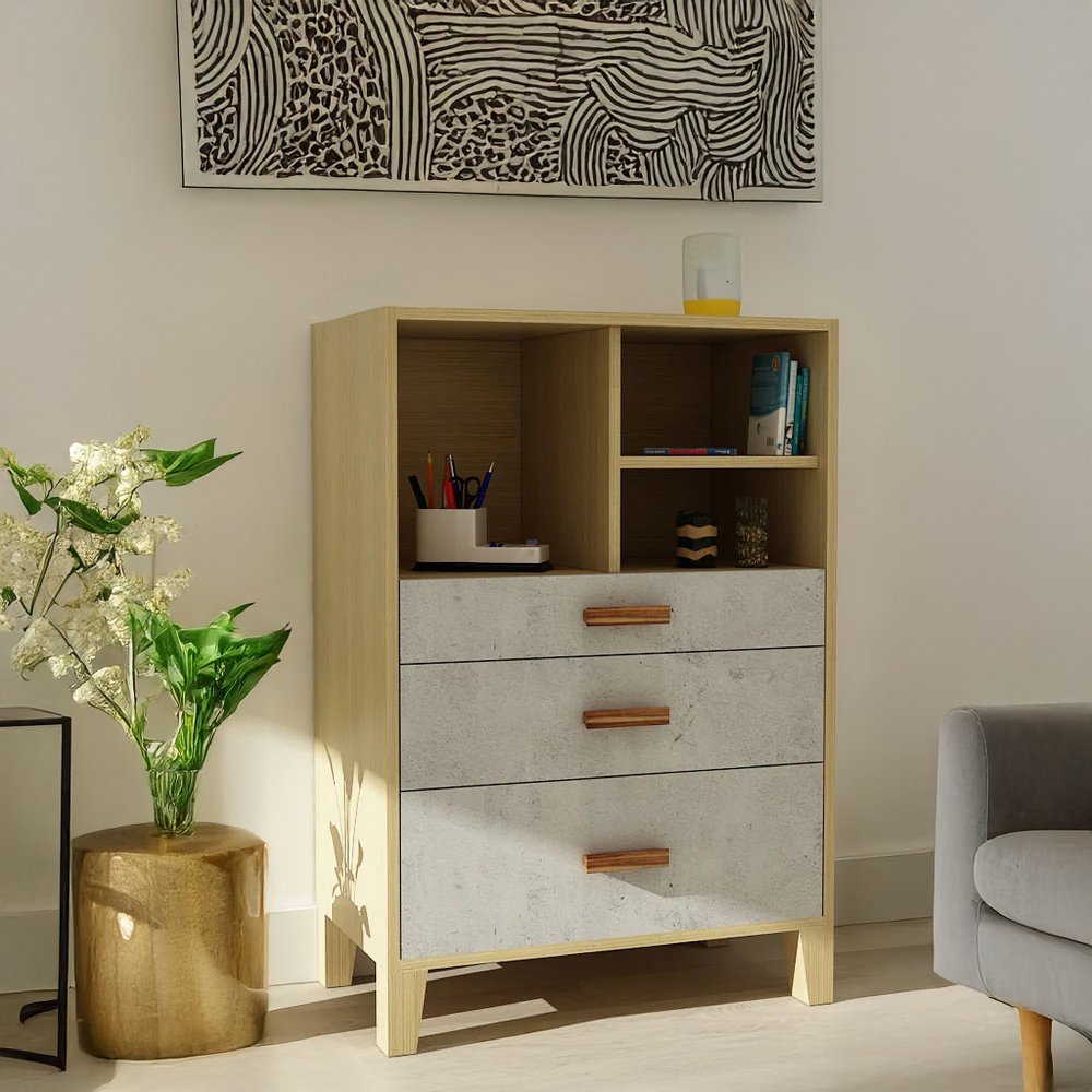 cower Modern Wooden Chest of Drawers | Open Shelf Storage Unit - Image 1
