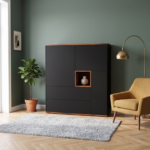 Modern Matte Black Wooden Cabinet with Open Display Slot