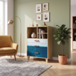 Modern Blue & White Wooden Chest of Drawers with Shelves