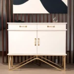 Modern White Wooden Sideboard with Metal Base – 2 Door and 1 Drawer Luxury Storage