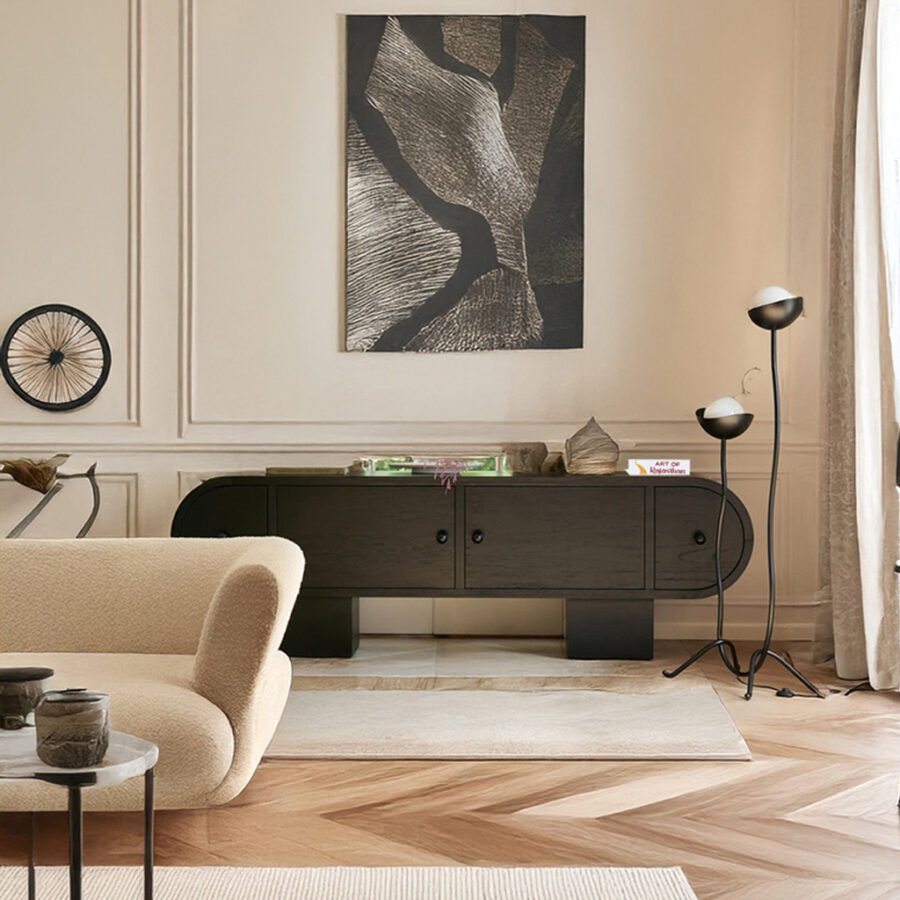 Modern Black Solid Wooden Sideboard Cabinet with Minimalist Design