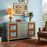 Hand Painted Solid Wood Sideboard | Multicolor Floral Storage Cabinet - Image 8