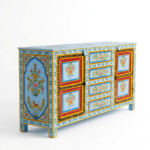 Hand Painted Solid Wood Sideboard | Multicolor Floral Storage Cabinet - Image 3