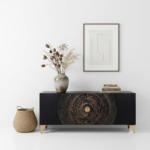 Mango Wood Black Carved Sideboard Sunburst | Luxury Sunburst Storage Cabinet