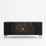 Mango Wood Black Carved Sideboard Sunburst | Luxury Sunburst Storage Cabinet - Image 3
