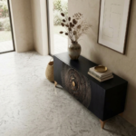 Mango Wood Black Carved Sideboard Sunburst | Luxury Sunburst Storage Cabinet - Image 6