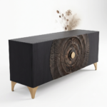Mango Wood Black Carved Sideboard Sunburst | Luxury Sunburst Storage Cabinet - Image 4